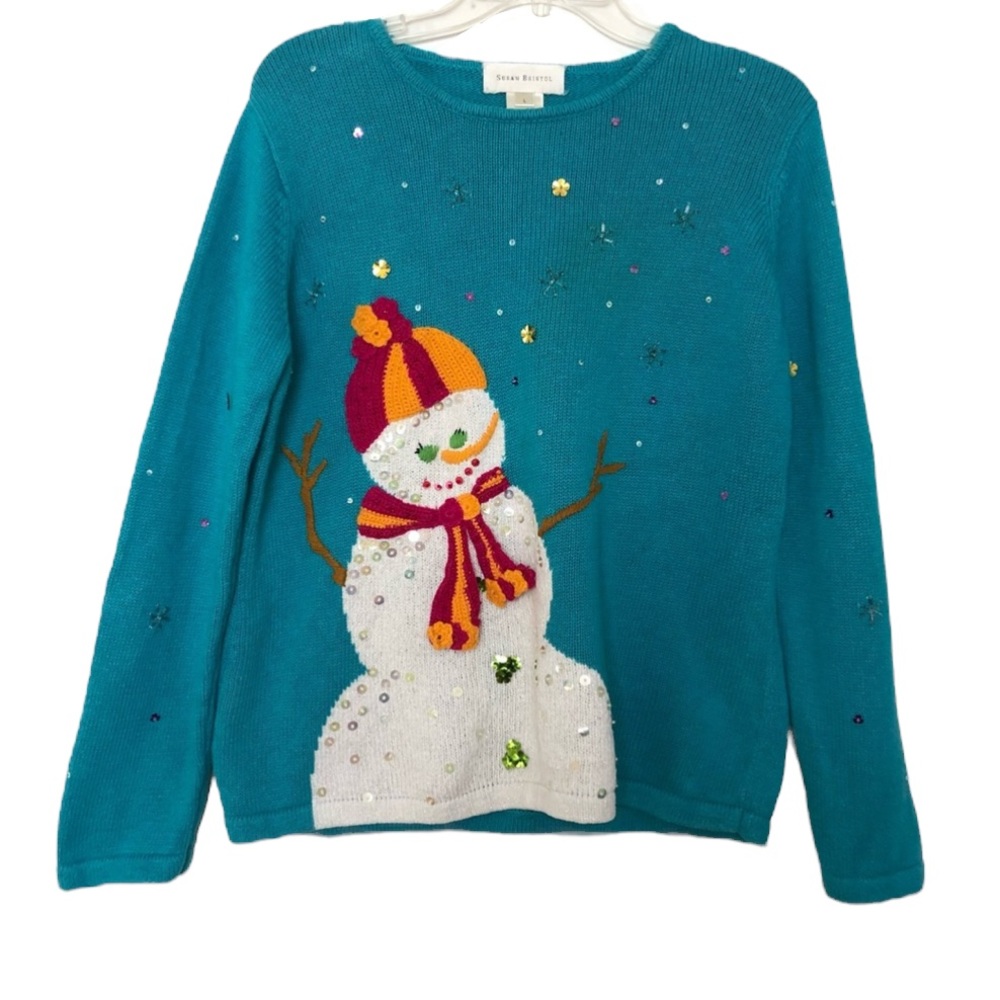 Susan Bristol Sparkly Snowman Beaded Sweater